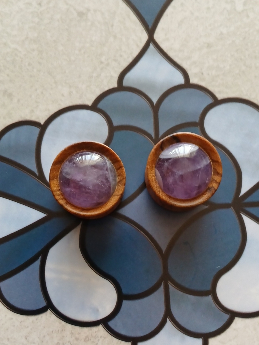 22mm Olivewood Plugs Earrings With Amethyst Inlay